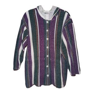 Made In USA Meta Sport Button Front Striped Hoodie Size L